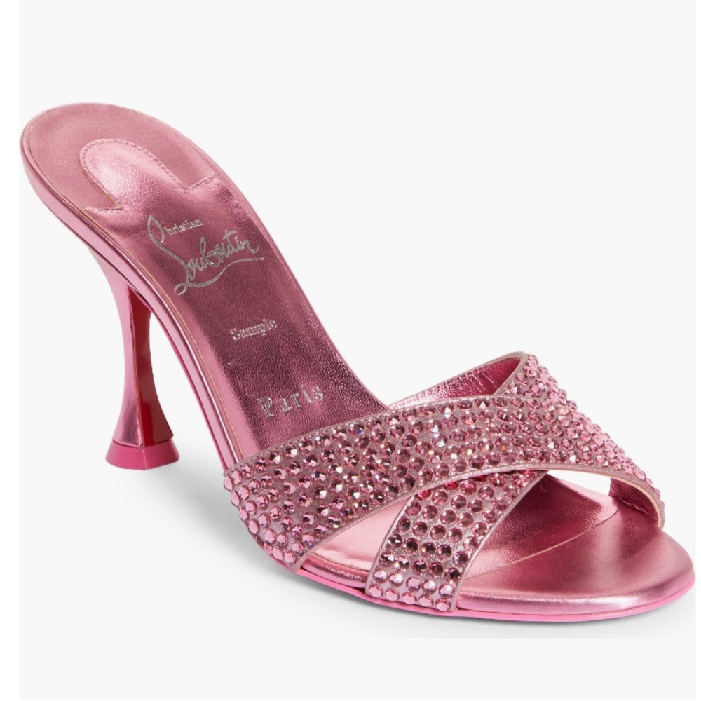 Christian Louboutin Mariza is a Back Slide Heel Sandal Pink STRASS rhinestone